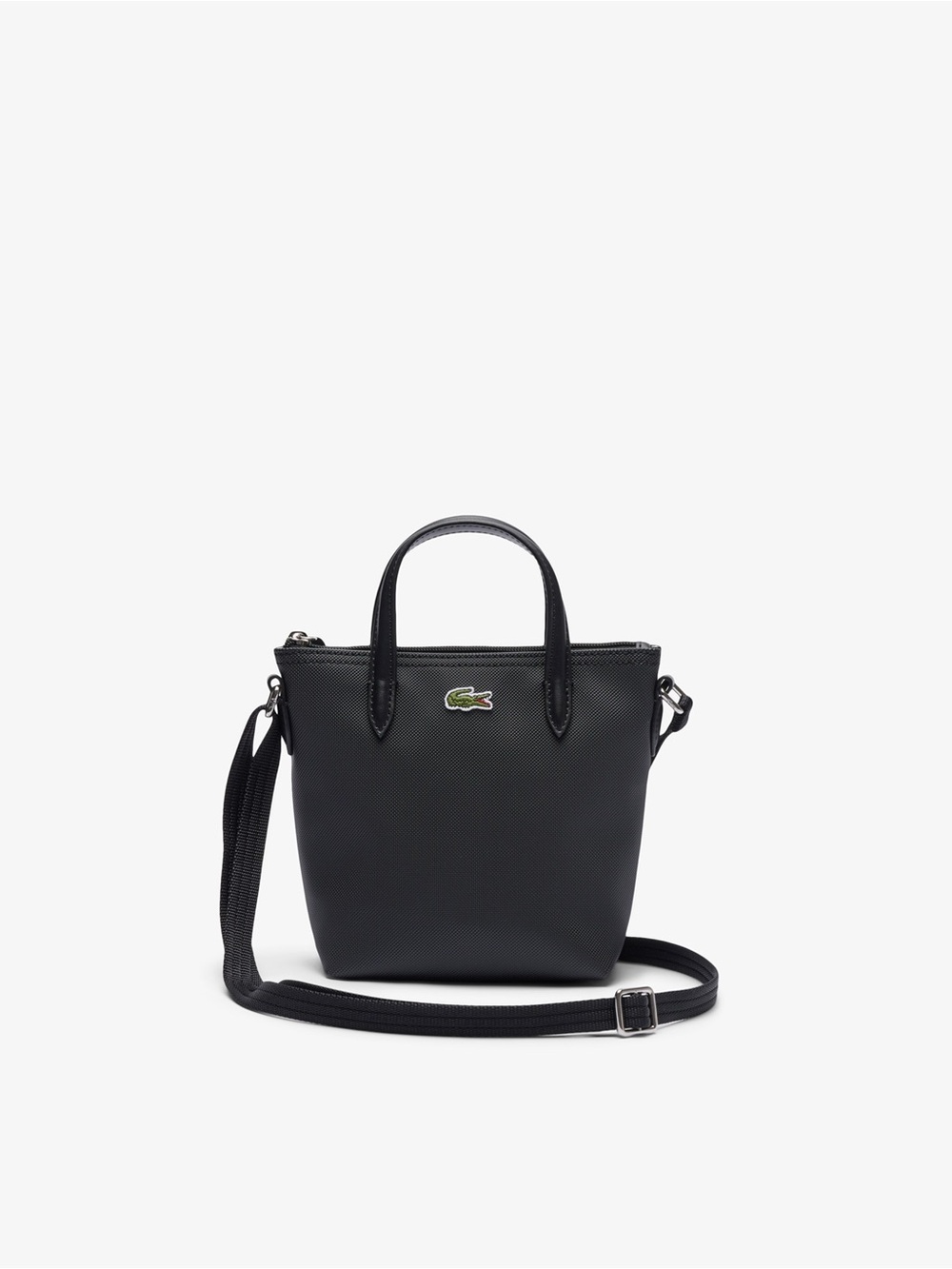 Lacoste Black Mini Crossbody Tote with Crocodile Logo